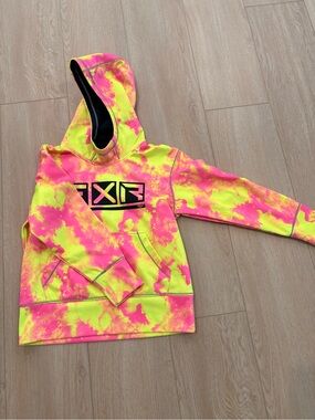 FXR Kids' Neon Tie-Dye Pullover Hoodie - Yellow & Pink